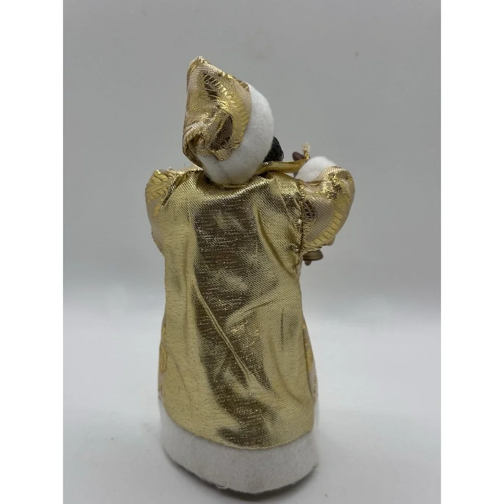 African American Santa Tree Topper‎ Gold Robe Bell Christmas Decor
